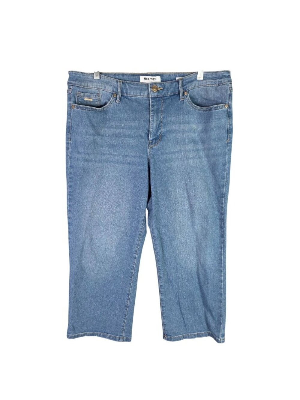 Womens Nine West Chrystie Capri Blue Denim Jeans Cotton Blend Stretch Size 14